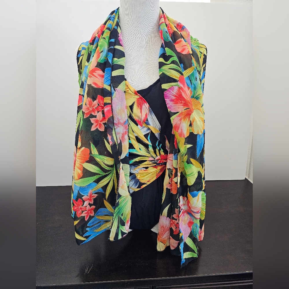 Your Best Look Tropical Floral Women's Swimsuit With Sarong Scarf Size 8 - Picture 2 of 8